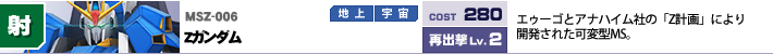 MSZ-006,Zガンダム,エゥーゴとアナハイム社の「Z計画」により開発された可変型MS。
