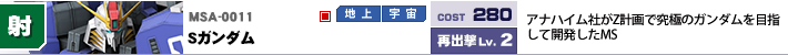MSA-0011,Sガンダム,アナハイム社がZ計画で究極のガンダムを目指して開発したMS。